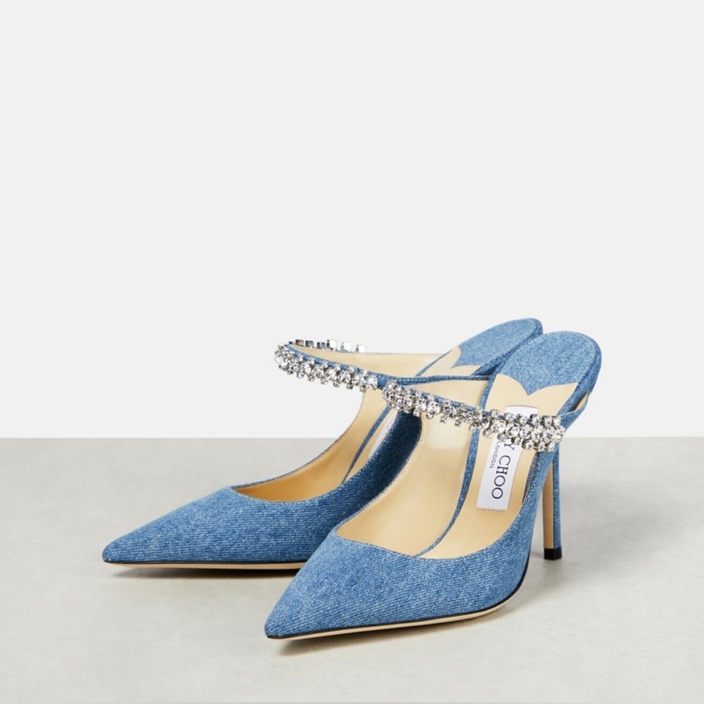 New Jimmy Choo Bing 100 embellished denim mules 39 $1,095 - Picture 4 of 15